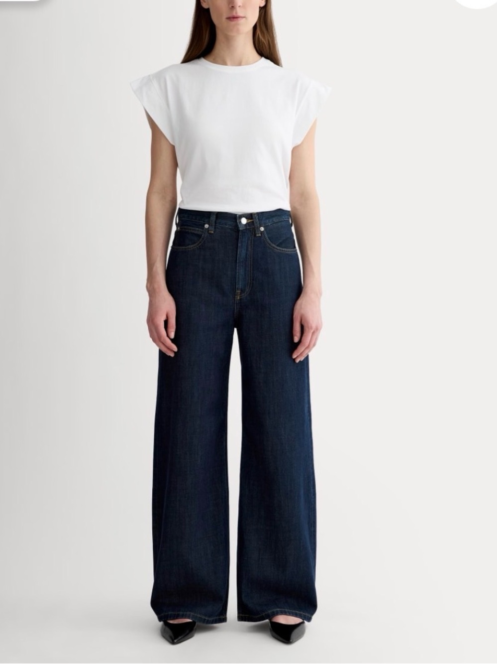 Everlane Wide Leg Flare Jeans in Dark Indigo